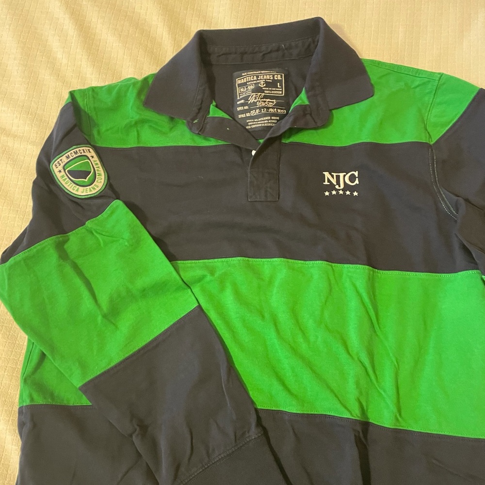 Nautica Long Sleeve Striped Polo Size L